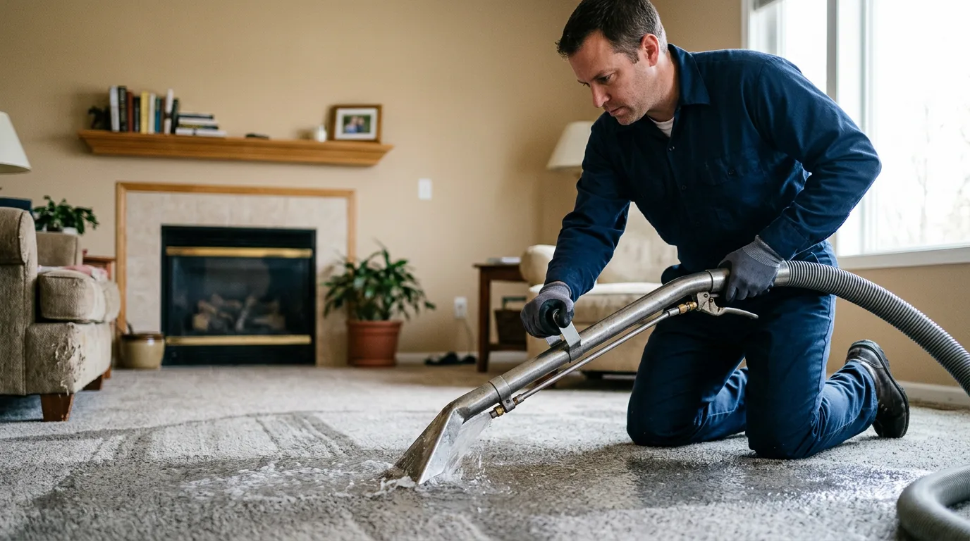 Water damage restoration technician working near Rensselaer, IN